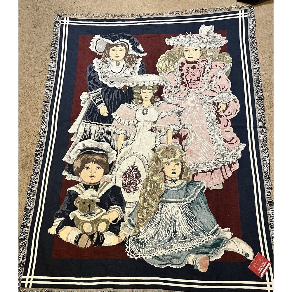 NWT Chatham Porcelain Dolls Collectors Blanket Woven Tapestry Throw 53" X 69"